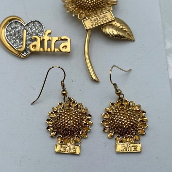 5 Pieces Jafra Gold Tone Elegant Sunflower Bracelet,Earring's,Brooch Jewelry Set - Picture 3 of 6
